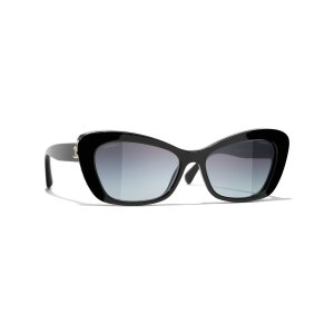 Chanel Cat Eye Sunglasses Acetate & Glass Pearls Black & Gold