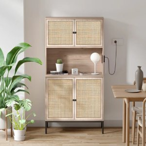Boho Natural Rattan 63" Kitchen Pantry