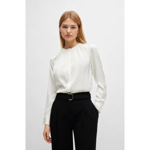 BOSS Ruched-neck blouse in stretch-silk crepe de Chine