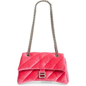 Balenciaga Small Crush Quilted Velvet Crossbody Bag