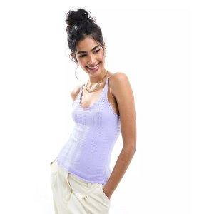 ASOS DESIGN seamless sculpting lettuce edge detail cami top in lilac