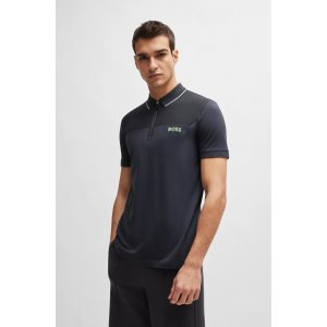 BOSS Zip-neck slim-fit polo shirt with mesh details