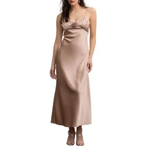 Blu Pepper Flower Satin Midi Dress