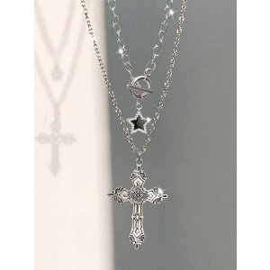 SHEIN 2pcs Gothic Vintage Punk Style Cross Star Charm Necklaces For Women | SHEIN USA