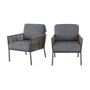 Hampton Bay Tolston Wicker Outdoor Patio Stationary Lounge Chairs with CushionGuard Charcoal Cushions (2-Pack)