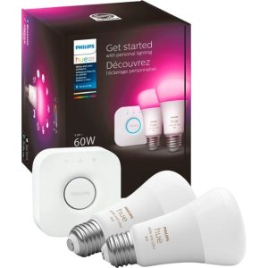 Philips - Hue A19 Bluetooth 60W Smart LED Starter Kit - White and Color Ambiance