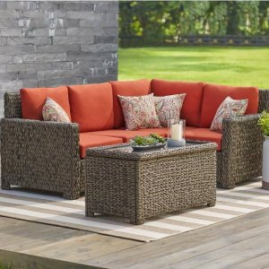 Hampton Bay Laguna Point 4-Piece Wicker Outdoor Sectional Chairs with CushionGuard Quarry Red Cushions