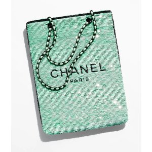 Chanel Shopping Bag Sequins & Black Metal Green & Black