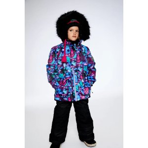 Two Piece Black Snowsuit With Abstract Flower Print
