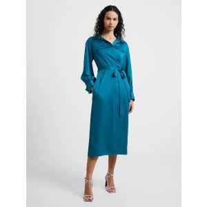 French Connection Harlow Satin Wrap Midi Dress Deep Lake | French Connection US