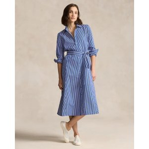 Ralph Lauren Belted Striped Cotton Shirtdress