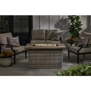 Home Decorators Collection Avondale 25.98 in. x 25 in. Rectangular Steel Propane Gas Gray Fire Pit