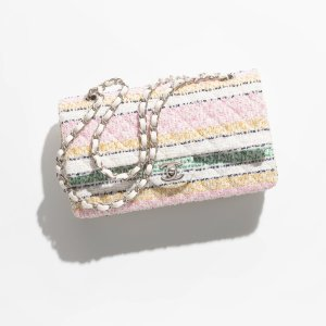 Chanel Classic 11.12 Handbag Tweed & Silver-Tone Metal Light Pink & Multicolor