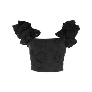 Alice + Olivia Tawny ruffled broderie-anglaise crop top