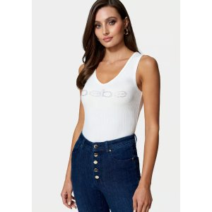 Bebe Logo V-Neck Rib Tank Top