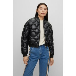 BOSS Down-filled leather jacket with knitted trims