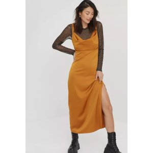 Satin Cowl Cross Back Maxi Dress