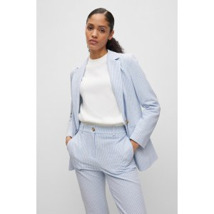 BOSS Regular-fit jacket in striped cotton-blend seersucker
