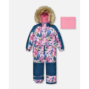 One Piece Snowsuit With Jungle Flower Print