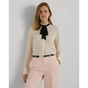 Ralph Lauren Classic Fit Georgette Tie-Neck Shirt