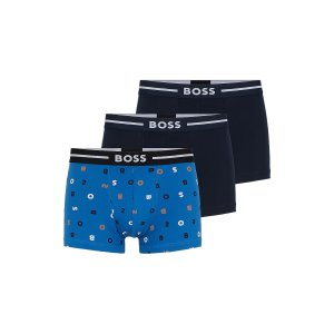 BOSS Three pack of stretch-cotton trunks with logo waistbands