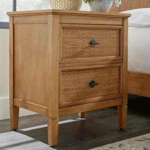 Home Decorators Collection Marsden Patina Wood Finish 2-Drawer Cane Nightstand