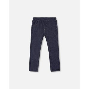 Fluid Ribbed Fabric Treggings With Embroidery In Dark Blue