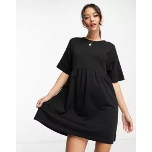 ASOS DESIGN short sleeve seam detail mini smock dress in black