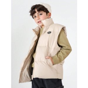 SHEIN Tween Boy Letter Patched Detail Zipper Vest Down Coat