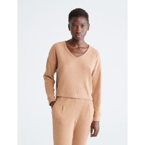 Calvin Klein Performance Ribbed Open V-Neck Pullover Sweater