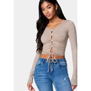 Bebe Heathered Front Tie Sweater
