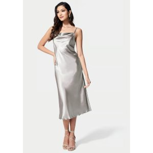 Bebe Satin Cowl Neck Slip Midi Dress