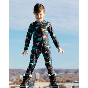 One Piece Thermal Underwear Black With Dino Gradient Print