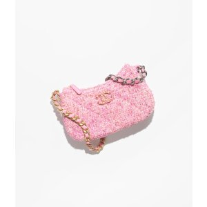 Chanel 19 Clutch with Chain Cotton Tweed, Gold-tone, Silver-Tone & Ruthenium-Finish Metal Pink & Ecru
