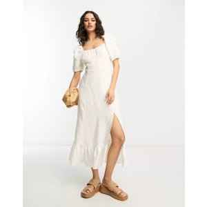 & Other Stories exclusive linen midi dress with split in off white