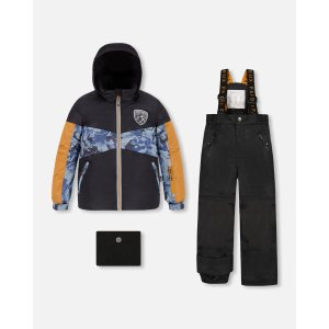 Two Piece Snowsuit Black With Mountain Print