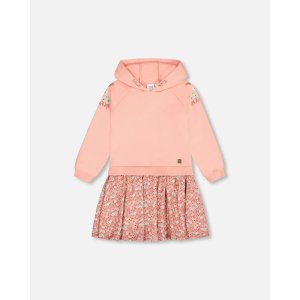Bi-Material Hooded Dress In Fleece And Viscose Woven