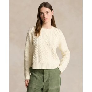Ralph Lauren Aran-Knit Wool-Blend Crewneck Sweater