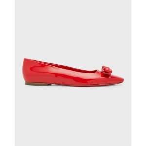 Salvatore Ferragamo Anz Patent Bow Ballerina Flats