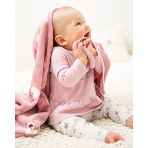 Printed Plush Baby Blanket Mauve Bears