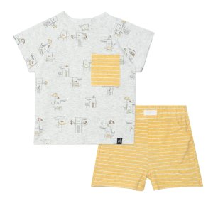 Organic Cotton Printed Top & Short Set Heather Beige Alligator With Yellow