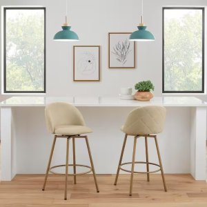 StyleWell Colsted Biscuit Beige Upholstered Counter Stools with Swivel Seat (Set of 2)