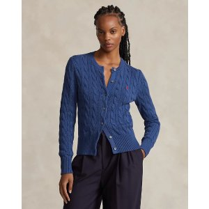 Ralph Lauren Cable-Knit Cotton Crewneck Cardigan