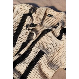 Zara STRIPED OPEN KNIT CARDIGAN