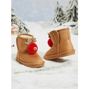 Balabala 1Pair Girls' Christmas Doll Design Pull-On Mid-Calf Snow Boots, Thickened, Soft, Slip-Resistant, Breathable And Comfortable For Winter Christmas Present | SHEIN USA