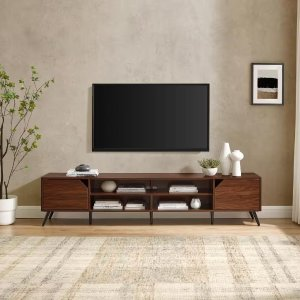 80 in. Dark Walnut Wood Modern Wide TV Stand with Open and Closed Storage Fits TVs up to 70 in.