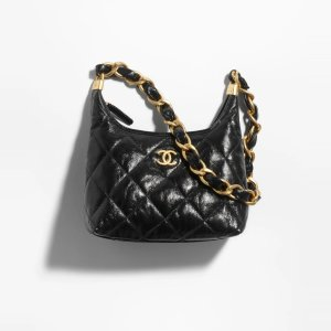 Chanel Small Hobo Bag Shiny Lambskin & Gold-Tone Metal Black