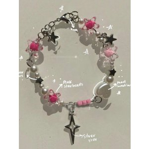 SHEIN 1pc Sweet & Cool Y2k Style See-through Metal Beaded Bracelet With Star & Heart Charms For Women, Daily Wear | SHEIN USA