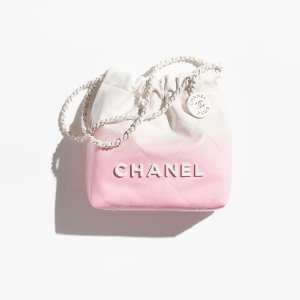 Chanel 22 Mini Handbag Patent Gradient Calfskin & Lacquered Metal White & Light Pink