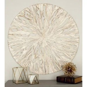 Beige Wooden Handmade Intricately Carved Starburst Wall Decor